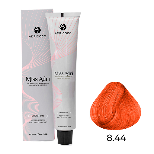Adricoco, Miss Adri - крем-краска для волос (8.44 Светлый блонд интенсивный медный), 60 мл Adricoco, Miss Adri - крем-краска для волос (8.44 Светлый блонд интенсивный медный), 60 мл