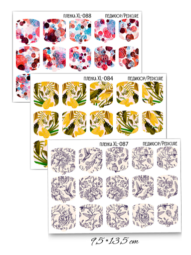 Anna Tkacheva, набор №51 наклейки пленки для педикюра (Птицы, цветы, узоры), 3 шт