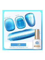 Born Pretty, Sea Blue Cat Magnetic Gel - светоотражающий магнитный гель-лак SB-18, 10 мл