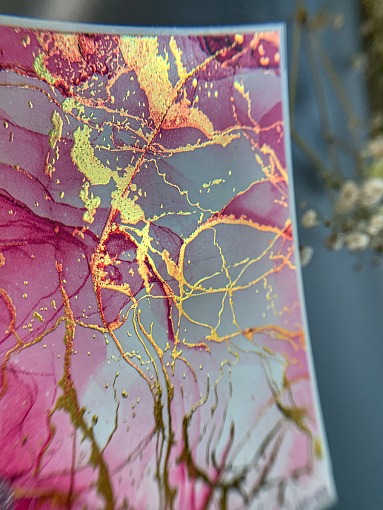 Anna Tkacheva, слайдер-дизайн фольгированная акварель (золото) Alcohol ink NF-006