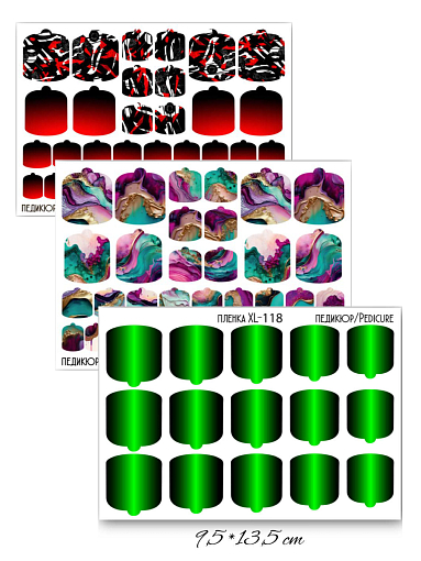 Anna Tkacheva, набор №39 наклейки пленки для педикюра (Однотонные, мрамор, узоры), 3 шт