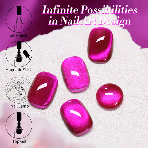 Born Pretty, Cat Eye Gel Rose Red - набор гель-лак "кошачий глаз" и магнит для гель-лака, 15 мл