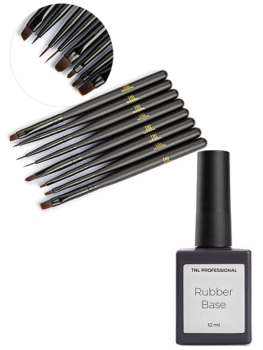 TNL, набор №153 база для гель-лака Rubber base coat, кисти для росписи