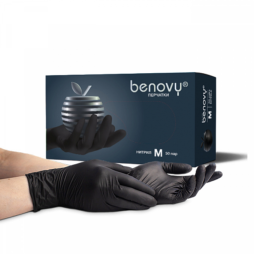 Benovy, Nitrile MultiColor - перчатки нитриловые (черные, M), 50 пар