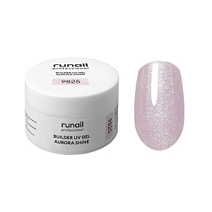 RuNail, BUILDER UV GEL AURORA SHINE - моделирующий УФ-гель c шиммером №9825, 15 гр