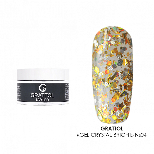 Grattol, Gel Crystal Bright - гель со светоотражающим глиттером №04, 15 мл
