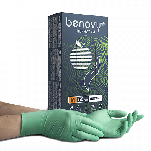 Benovy, Nitrile MultiColor - перчатки нитриловые (зеленые, M), 50 пар