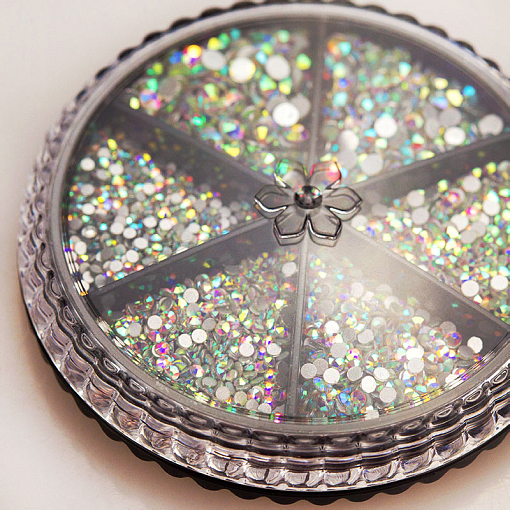 Стразы стекло микс AB White SS3-10 в банке-органайзер (голография), 1440 шт