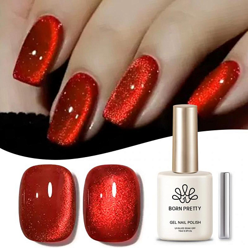 Born Pretty, Red Cat eye gel - набор гель-лак "кошачий глаз" и магнит для гель-лака, 15 мл