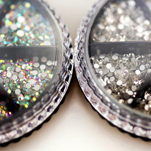 Набор Стразы стекло микс White SS3-10 в банке-органайзер (белый и голография), 2 х 1440 шт