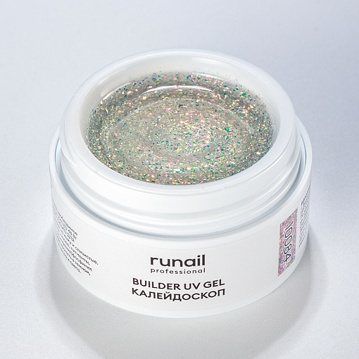 RuNail, моделирующий УФ-гель с эффектом битого стекла BUILDER UV GEL Калейдоскоп №10084, 15 гр