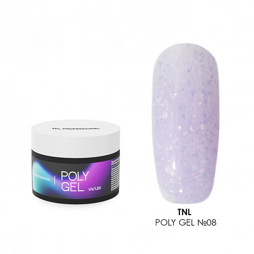TNL, Poly Gel - жидкий полигель с жемчужной поталью и шиммером №08 (лиловый), 30 мл