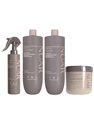 TNL, набор №255 шампунь, бальзам, маска и липидный спрей интенсивное увлажнение волос NUAR