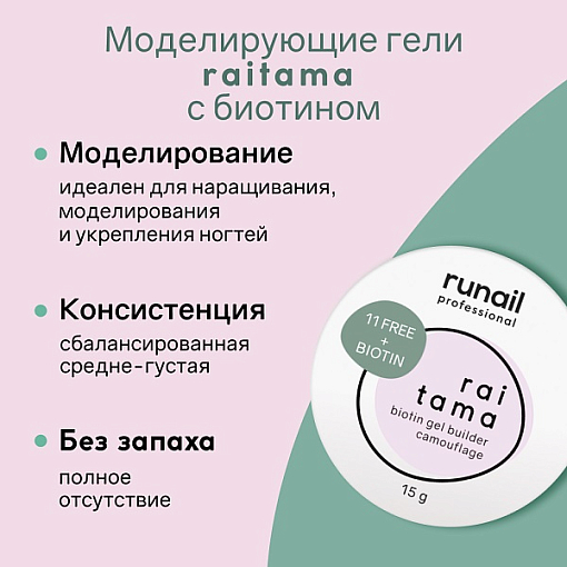 RuNail, Raitama - гипоаллергенный камуфлирующий гель с биотином №8254, 15 гр