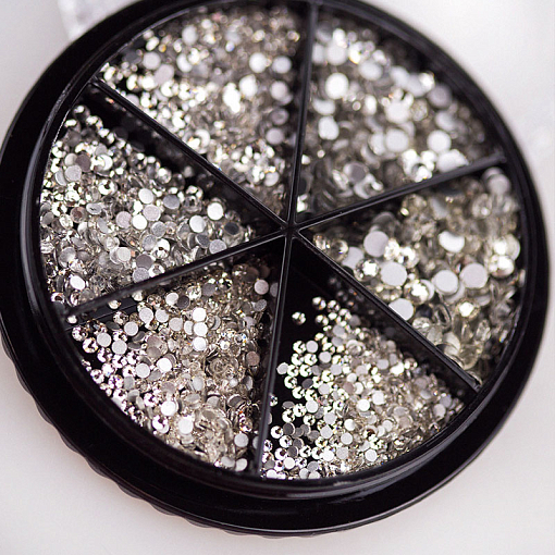 Набор Стразы стекло микс White SS3-10 в банке-органайзер (белый и голография), 2 х 1440 шт