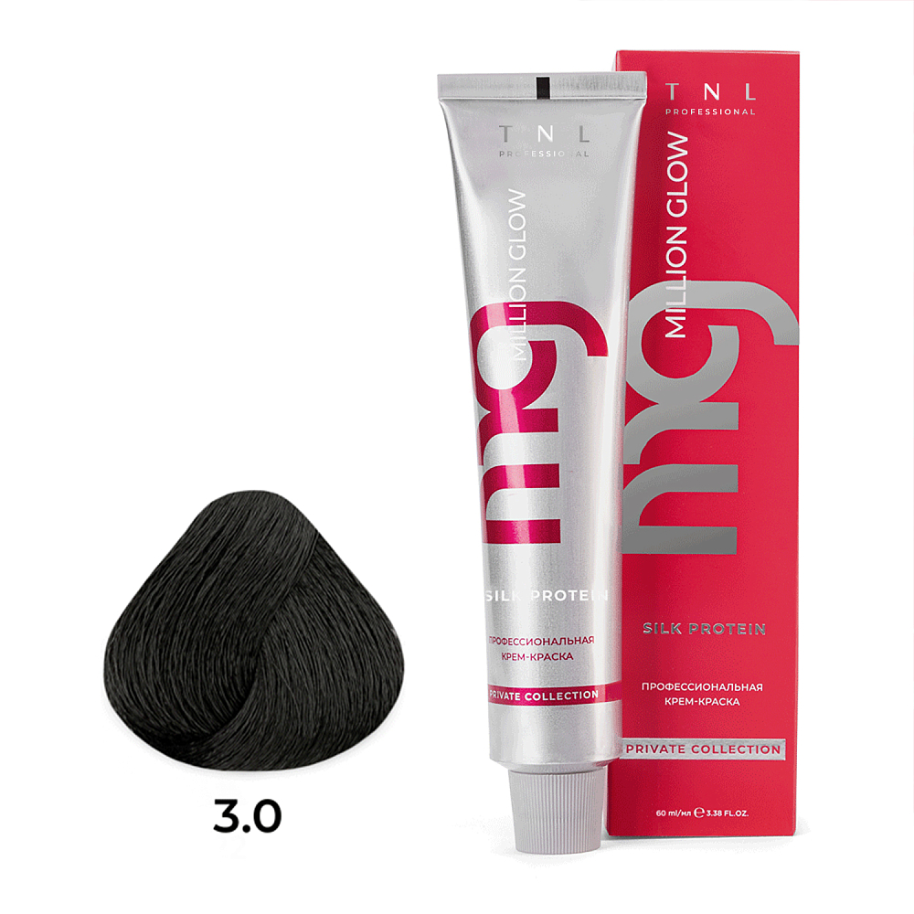 TNL, Million glow Silk protein - крем-краска для волос (3.0 Темный коричневый), 60 мл TNL, Million glow Silk protein - крем-краска для волос (3.0 Темный коричневый), 60 мл