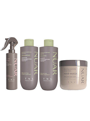 TNL, набор №252 шампунь, бальзам, маска и липидный спрей кератиновое восстановление волос NUAR