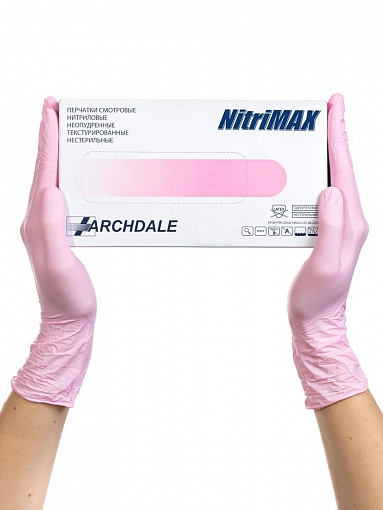 Archdale, перчатки для маникюриста неопуд. нитриловые Nitrimax (761 розовые, L), 50 пар