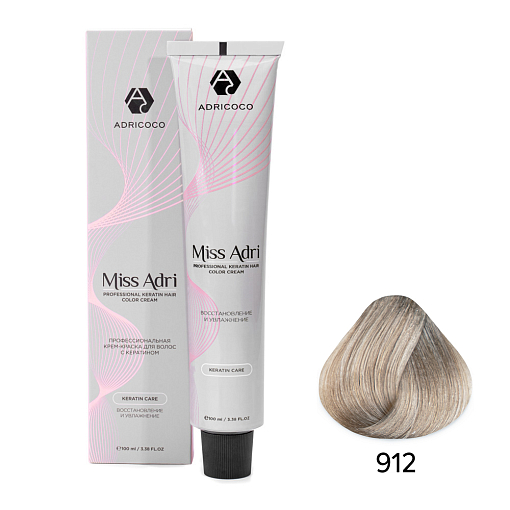 Adricoco, Miss Adri - крем-краска для волос (912 Осветляющий пепельный перламутровый), 100 мл