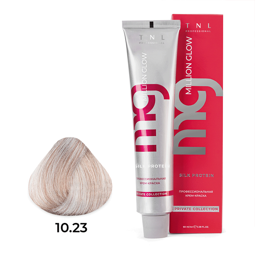 TNL, Million glow Silk protein - крем-краска для волос (10.23 Платин.блонд перламутр.золот.), 60 мл