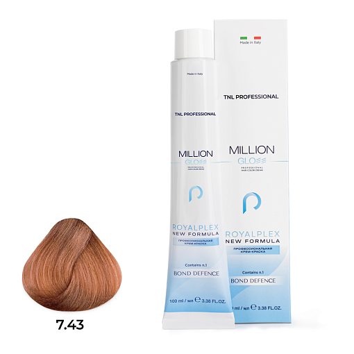 TNL, Million Gloss - крем-краска для волос (7.43 Блонд медный золотистый), 100 мл