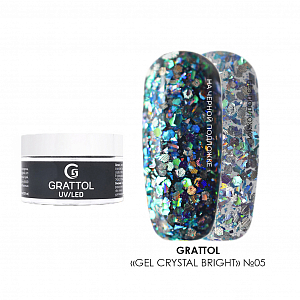 Grattol, Gel Crystal Bright - гель со светоотражающим глиттером №05, 15 мл