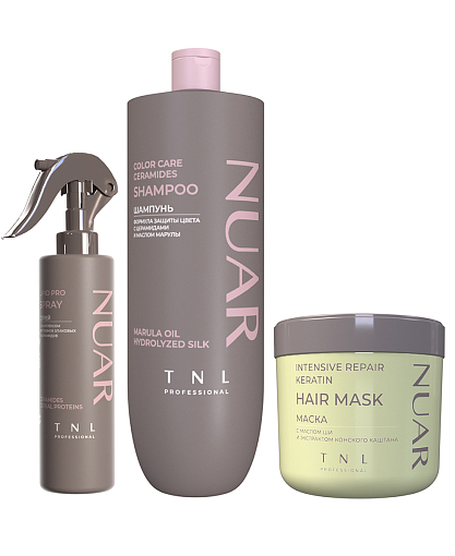 TNL, набор №250 шампунь, маска, липидный спрей для волос защита цвета с церамидами NUAR TNL, набор №250 шампунь, маска, липидный спрей для волос защита цвета с церамидами NUAR