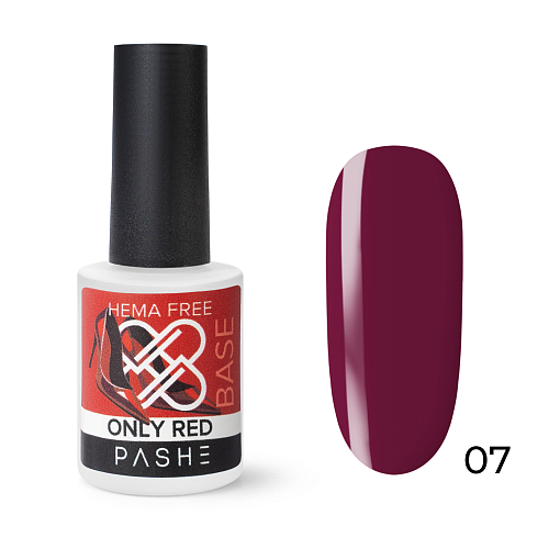 PASHE, Only Red - жесткая каучуковая цветная база HEMA-Free №07, 9 мл