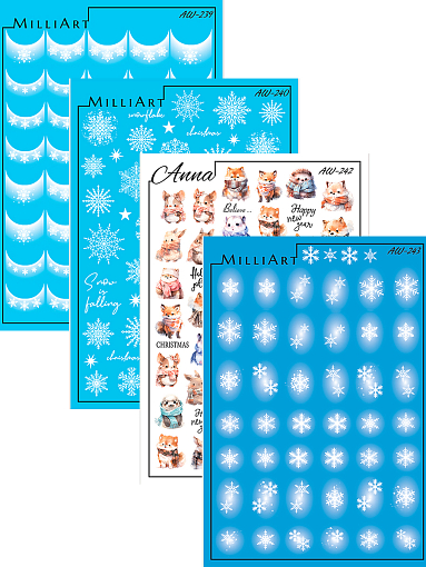 Anna Tkacheva, набор №249 слайдер-дизайн (снежинки, животные, новый год), 4 шт