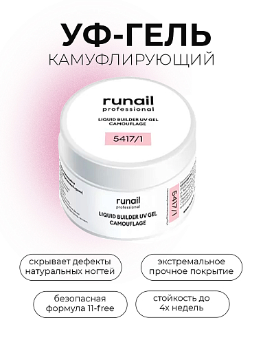 Runail, камуфлирующий жидкий Уф-гель самовыравнивающийся №5417/1 (Персиковый крем), 15 мл