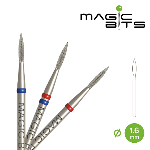 Magic Bits, набор алмазная фреза пламя острая (1.6 мм, мягкая), 2 шт