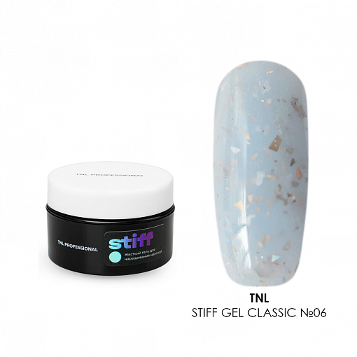 TNL, Stiff Gel Classic - жесткий камуфлирующий гель с поталью №06 (серо-голубой), 18 мл