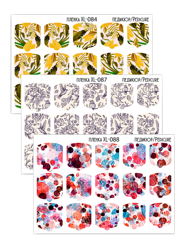 Anna Tkacheva, набор №114 наклейки пленки для педикюра (листья, цветы, птицы), 3 шт