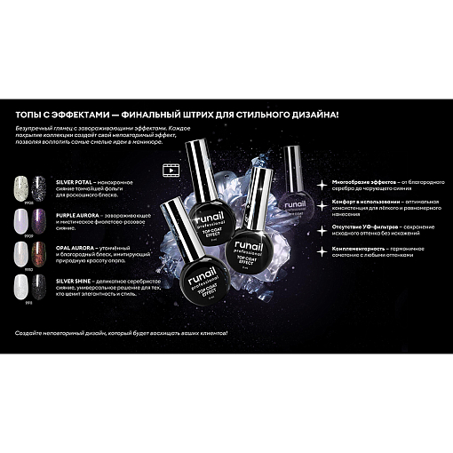 RuNail, Top Сoat EFFECT SILVER SHINE - глянцевый топ для гель-лака №9911 (без л/с), 9 мл
