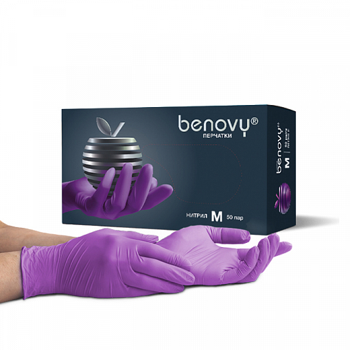 Benovy, Nitrile MultiColor - перчатки нитриловые (сиреневые, M), 50 пар