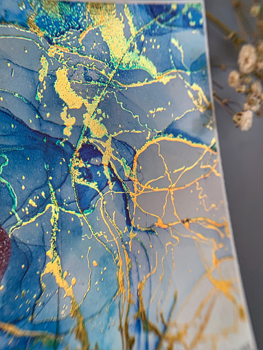 Anna Tkacheva, слайдер-дизайн фольгированная акварель (золото) Alcohol ink NF-002