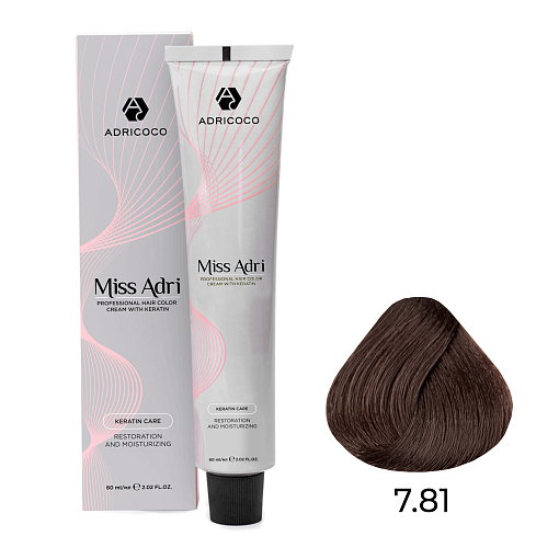 Adricoco, Miss Adri - крем-краска для волос (7.81 Блонд шоколадный пепельный), 60 мл