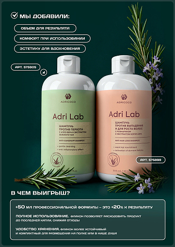 Adricoco, Adri Lab - шампунь для волос против перхоти с алоэ вера и зеленым чаем, 300 мл