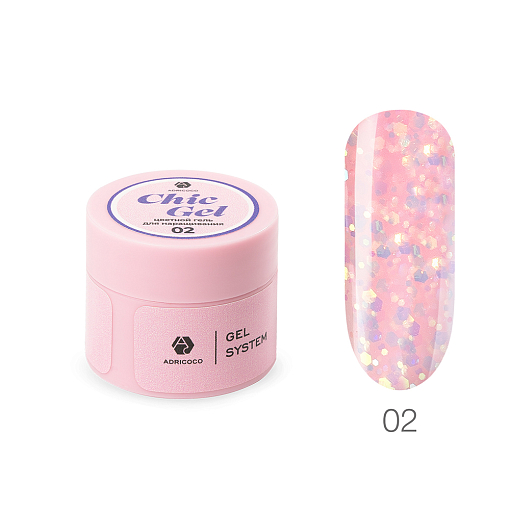 Adricoco, Chic Gel - гель для наращивания камуфлирующий с глиттером №02, 15 мл