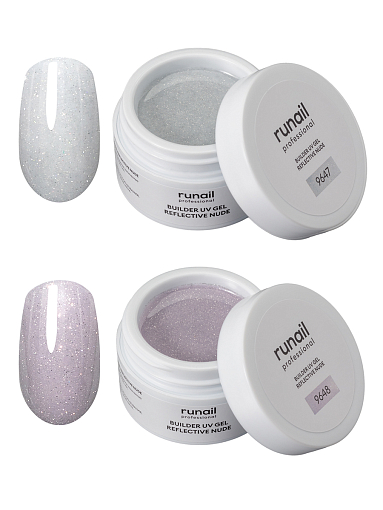 RuNail, набор №62 моделирующий УФ-гель светоотражающий REFLECTIVE NUDE (2 оттенка по 15 гр)