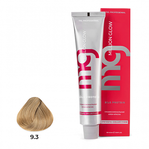 TNL, Million glow Silk protein - крем-краска для волос (9.3 очень светлый блонд золотистый), 100 мл