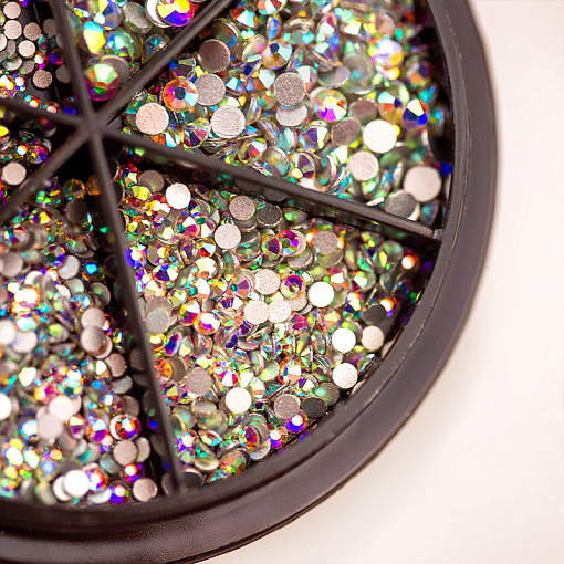 Стразы стекло микс AB White SS3-10 в банке-органайзер (голография), 1440 шт