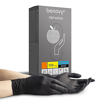 Benovy, Nitrile Chlorinated - перчатки нитриловые (черные, M), 100 пар