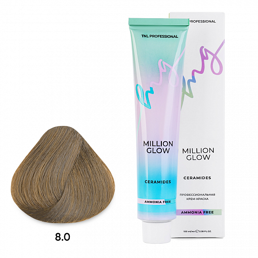 TNL, Million glow Ammonia free collection Ceramides - крем-краска для волос (оттенок №8.0), 100 мл