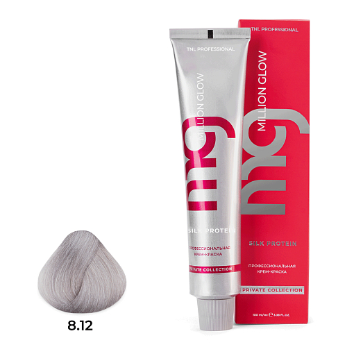 TNL, Million glow Silk protein - крем-краска для волос (8.12 светлый блонд пепельный ), 100 мл