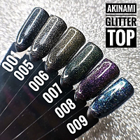 AKINAMI, Glitter Top Gel - блестящий топ для гель-лака №6 (без л/с), 9 мл