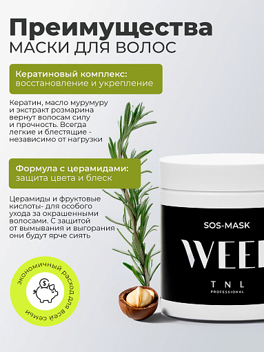 TNL, WEEL - SOS-маска для волос кератиновый комплекс восстановление и питание, 500 мл