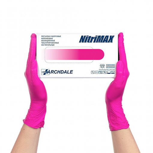 Archdale, перчатки для маникюриста нитриловые неопуд. Nitrimax 762M (фуксия, M), 50 пар