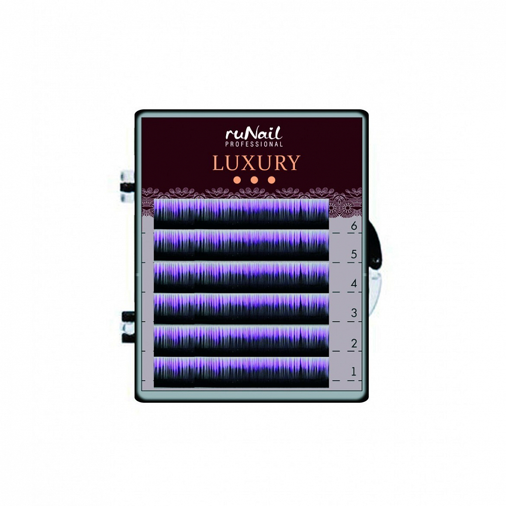 RuNail, Luxury - ресницы для наращивания (Ø 0,1 мм, Mix C, (№10,12,14), цвет: черно-фиолетовый, 6 л