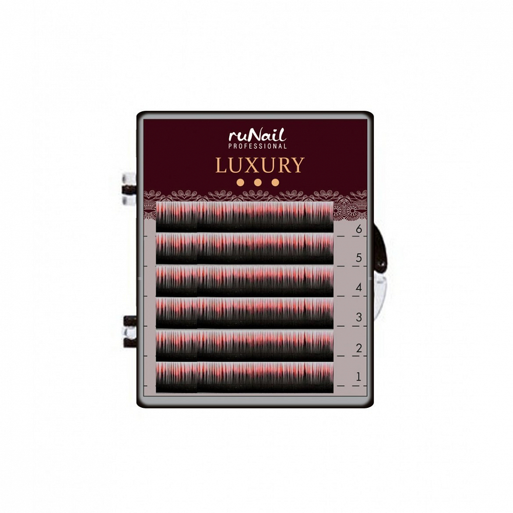 RuNail, Luxury - ресницы для наращивания (Ø 0,1 мм, Mix C, (№10,12,14), черно-красные, 6 линий) №336
